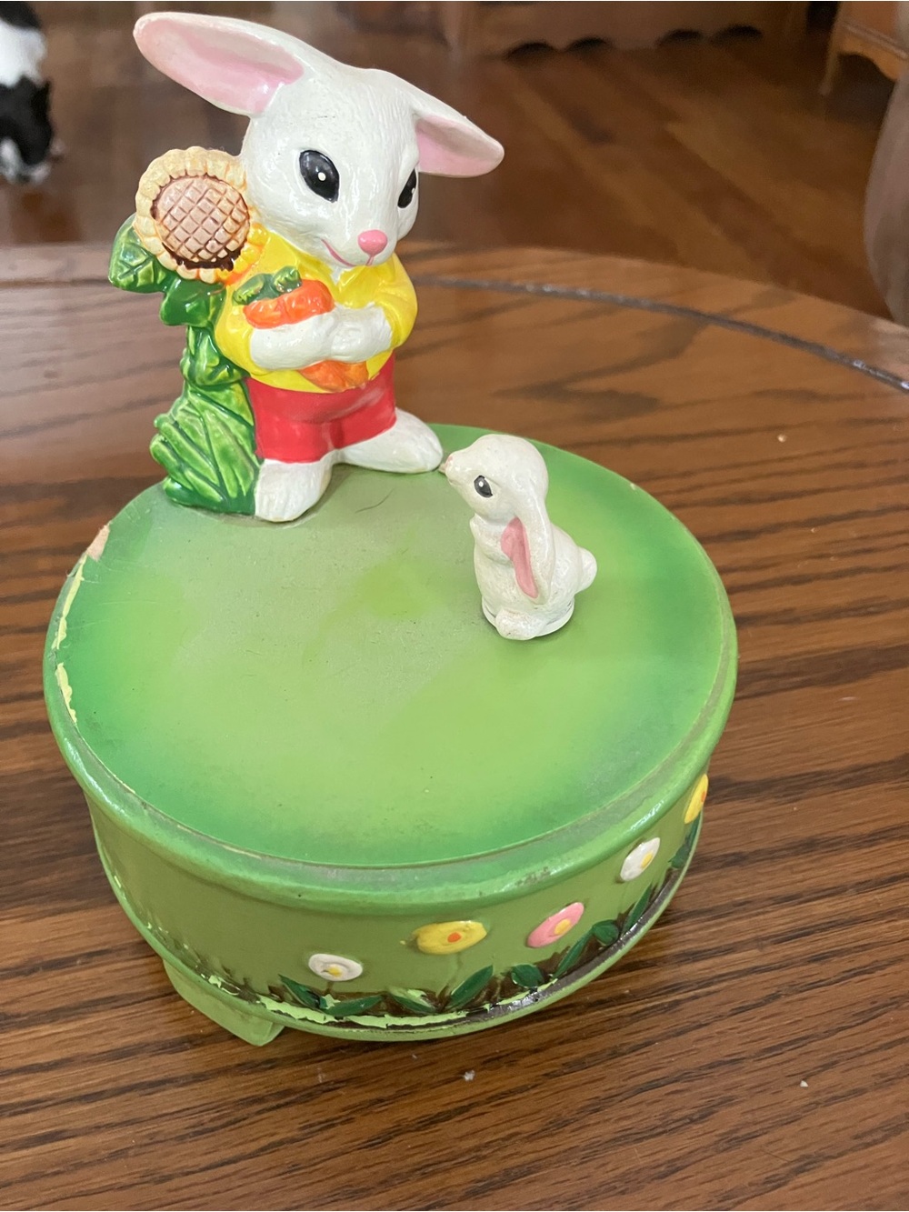 Green Bunny Figurine Music Box - Decorative Small Pet Accent